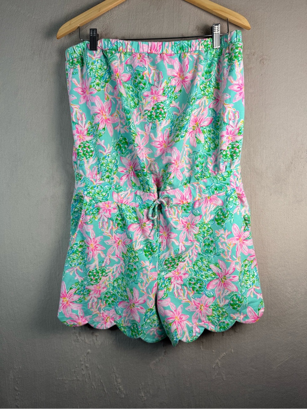 Lilly Pulitzer Strapless Romper XL Pink Tropical Print Cover Up Resort
